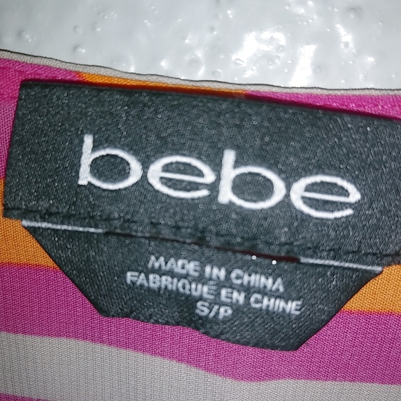 bebe S Summer Striped Long Sleeved Top Bright Orange Pink - Picture 2 of 8